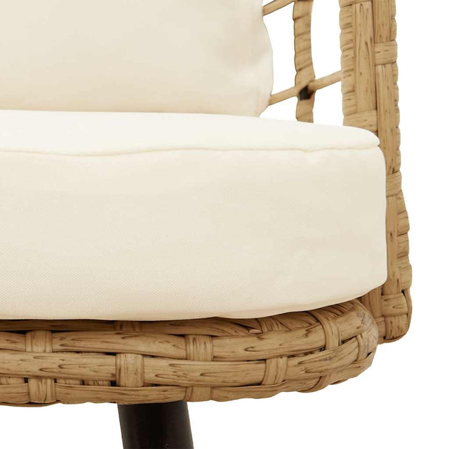 Fauteuil de jardin avec coussins crème en résine tressée naturelle