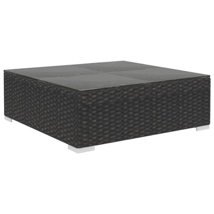 Salon de jardin d'angle en résine tressée noire avec coussins noirs