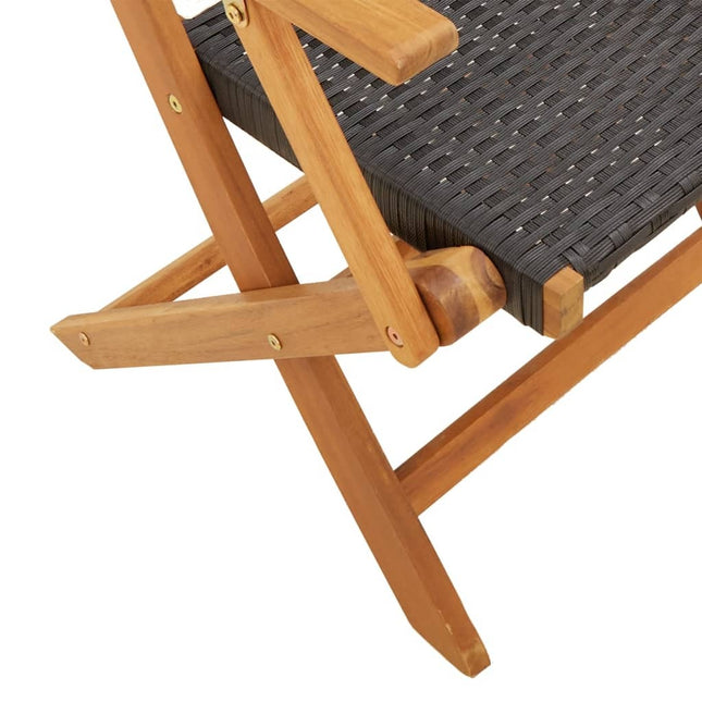 Table ronde et 2 chaises de jardin en résine tressée noire et acacia massif