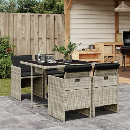 Table et fauteuils de jardin 4 places en résine tressée gris clair