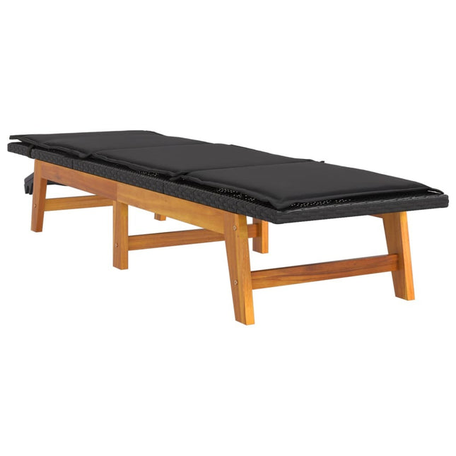 Bain de soleil réglable avec coussin en résine tressée et bois d'acacia massif