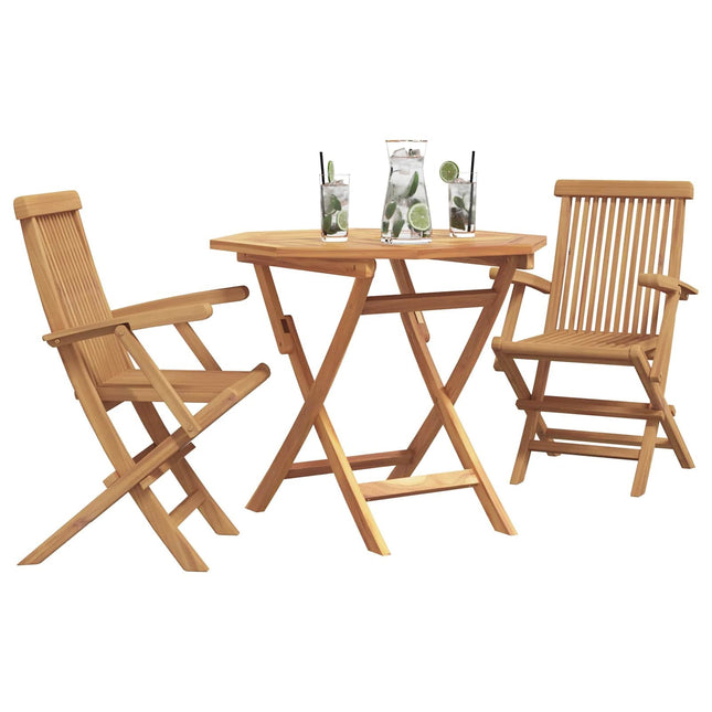 Table carréeee de jardin 85 cm avec 2 chaises pliantes en teck massif