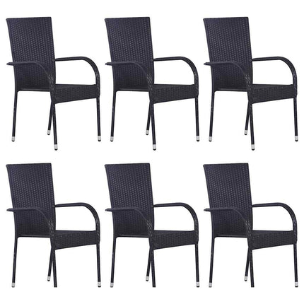 Table et 6 chaises de jardin en résine tressée noire et acacia massif