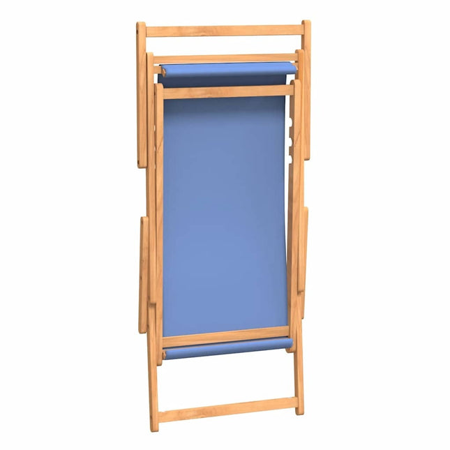 Chaise de plage pliable teck massif bleu