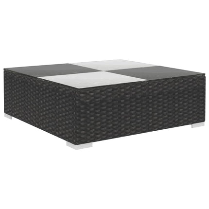 Salon de jardin d'angle en résine tressée noire avec coussins crème