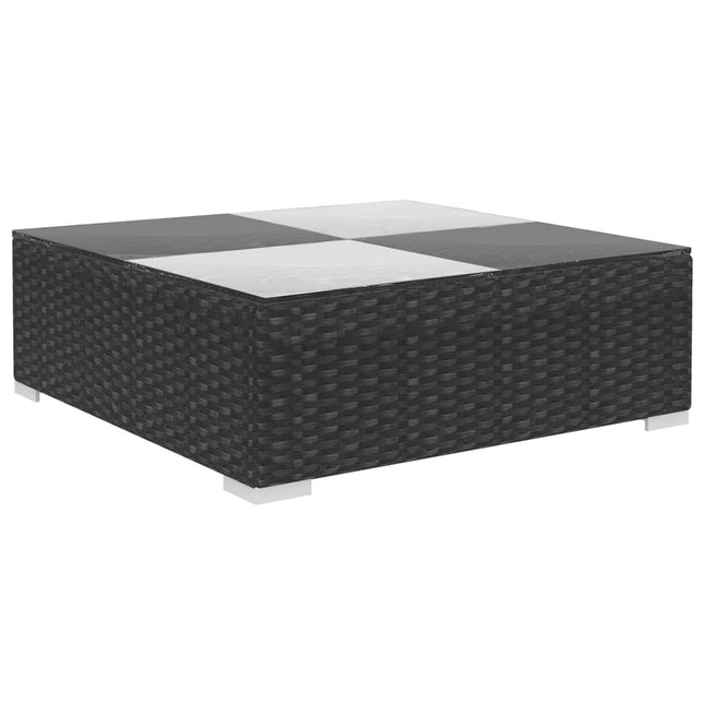 Salon de jardin d'angle en résine tressée noire avec coussins crème