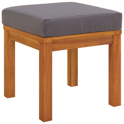 Salon de jardin avec banc, 2 fauteuils, 4 tabourets et coussins gris