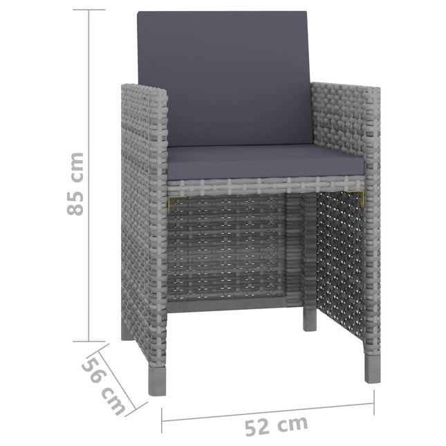 Table et chaises de jardin en résine tressée grise avec coussins anthracite