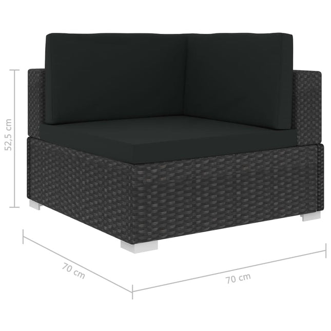 Salon de jardin d'angle en résine tressée noire avec coussins noirs