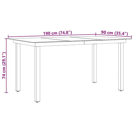 Table repas extérieure aluminium noir et verre 190 x 90 cm