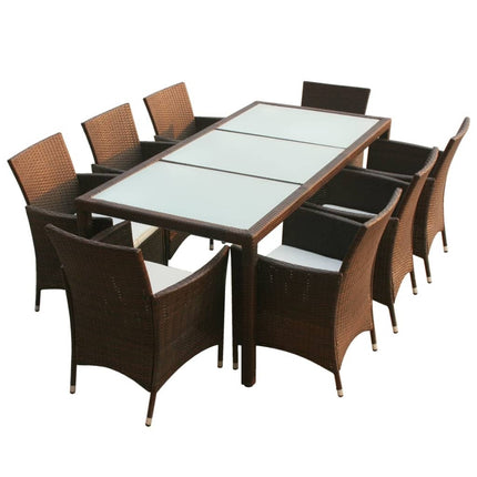 Table et chaises de jardin en résine tressée avec coussins crème