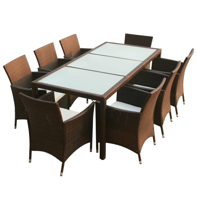 Table et chaises de jardin en résine tressée avec coussins crème