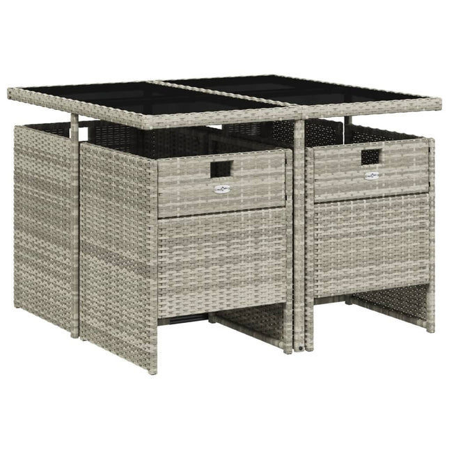 Table et fauteuils de jardin 4 places en résine tressée gris clair