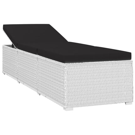 Ensemble de 2 bains de soleil avec table d'appoint en résine tressée blanche et coussins noirsse