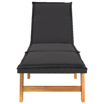Bain de soleil réglable avec coussin en résine tressée et bois d'acacia massif