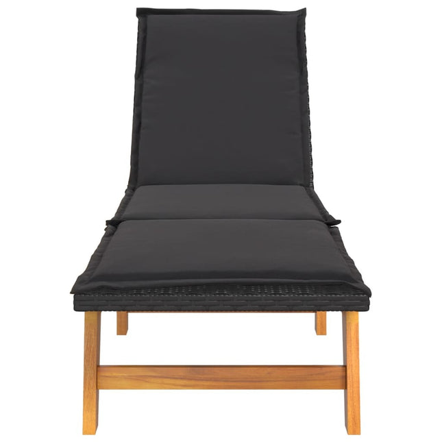 Bain de soleil réglable avec coussin en résine tressée et bois d'acacia massif