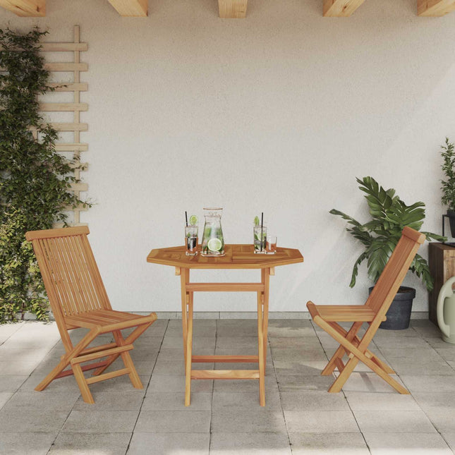 Table ronde de jardin 85 cm avec 4 chaises pliantes en teck massif