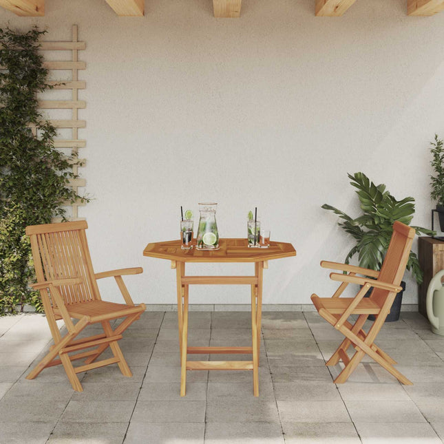 Table carréeee de jardin 85 cm avec 2 chaises pliantes en teck massif