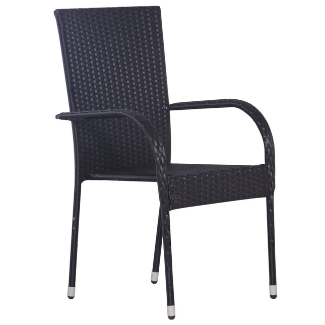 Table et 6 chaises de jardin en résine tressée noire et acacia massif