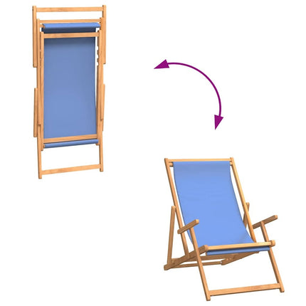 Chaise de plage pliable teck massif bleu