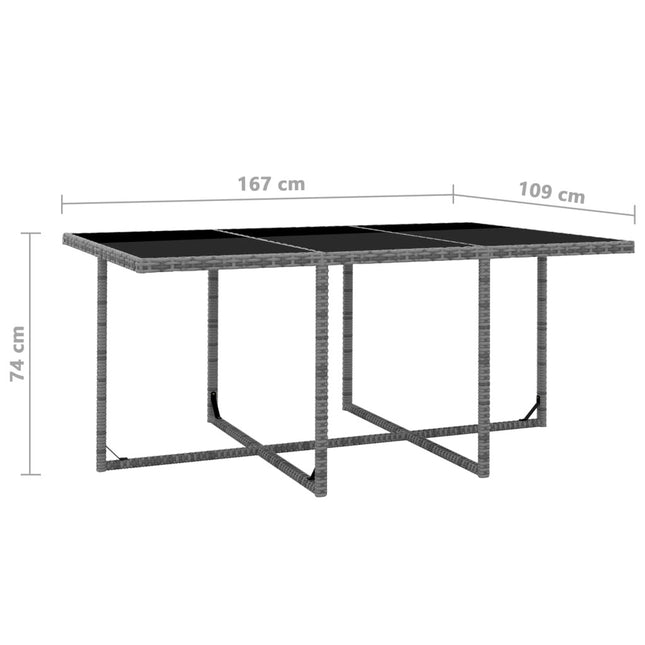 Table et chaises de jardin en résine tressée grise avec coussins anthracite