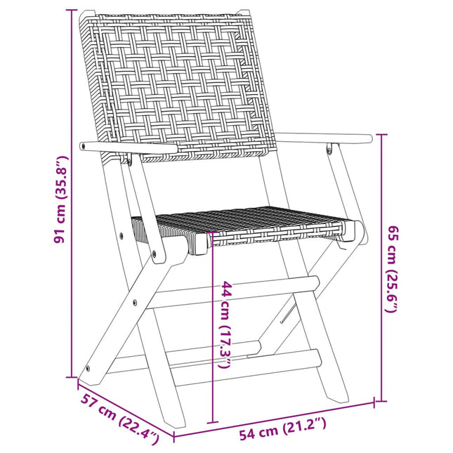 Table ronde et 2 chaises de jardin en résine tressée noire et acacia massif