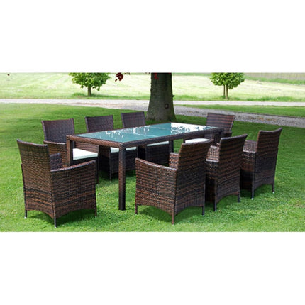 Table et chaises de jardin en résine tressée avec coussins crème