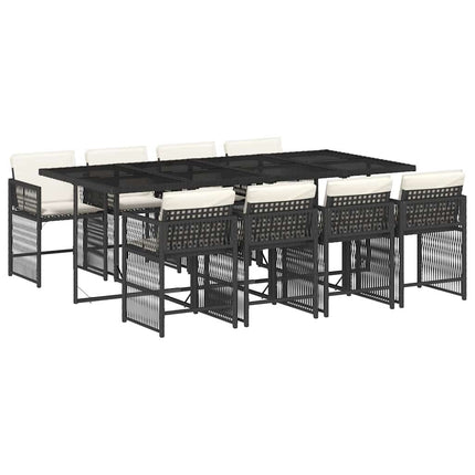 Table et chaises de jardin 8 places en résine tressée noire avec coussins