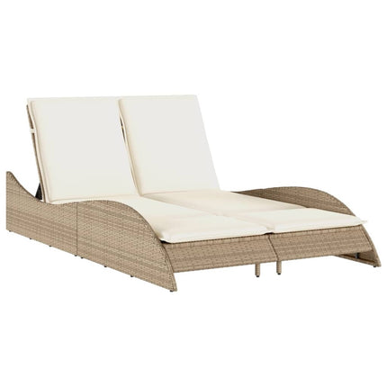 Bain de soleil double en résine tressée beige avec coussins crème