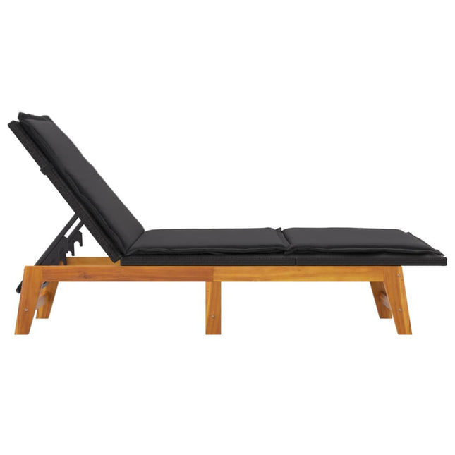 Bain de soleil réglable avec coussin en résine tressée et bois d'acacia massif