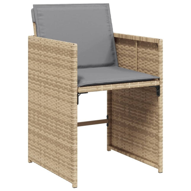 Table en verre trempé noir et 4 fauteuils de jardin en résine tressée beige et coussins gris