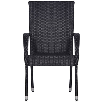 Table et 6 chaises de jardin en résine tressée noire et acacia massif