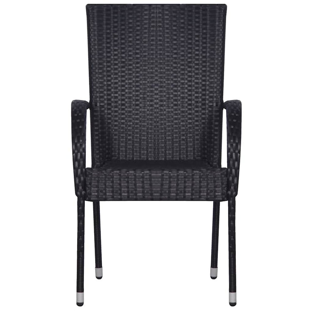 Table et 6 chaises de jardin en résine tressée noire et acacia massif