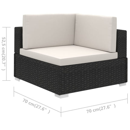 Salon de jardin d'angle en résine tressée noire avec coussins crème