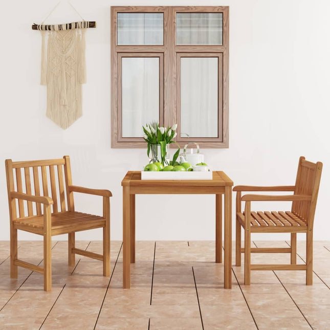 Table et 2 fauteuils de jardin en teck massif 80 x 80 cm