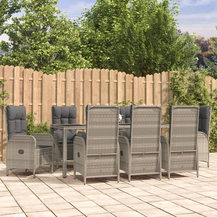 Table et fauteuils de jardin inclinables 8 places en résine tressée grise