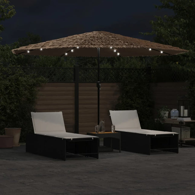 Parasol de jardin avec led et mât en acier marron 388 x 388 x cm