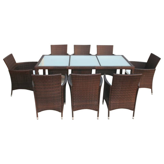 Table et chaises de jardin en résine tressée avec coussins crème