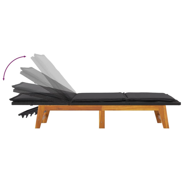 Bain de soleil réglable avec coussin en résine tressée et bois d'acacia massif