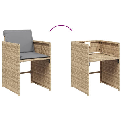 Table en verre trempé noir et 4 fauteuils de jardin en résine tressée beige et coussins gris