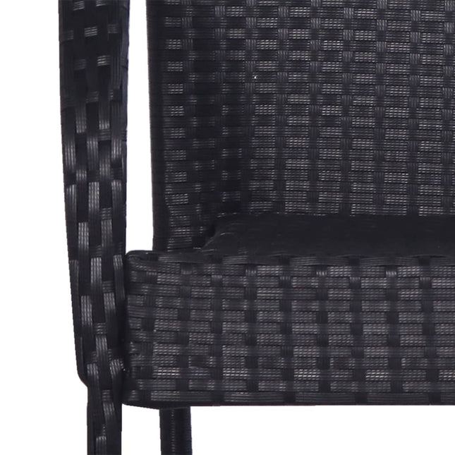 Table et 6 chaises de jardin en résine tressée noire et acacia massif