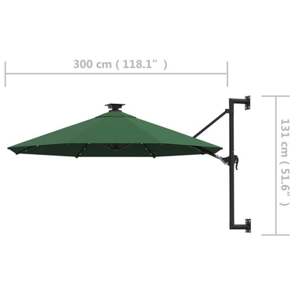Parasol mural de jardin avec led 300 cm vert