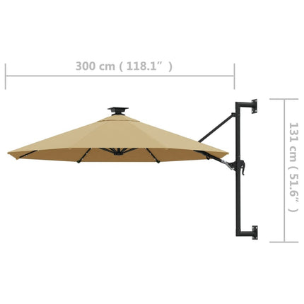 Parasol mural de jardin avec led 300 cm taupe