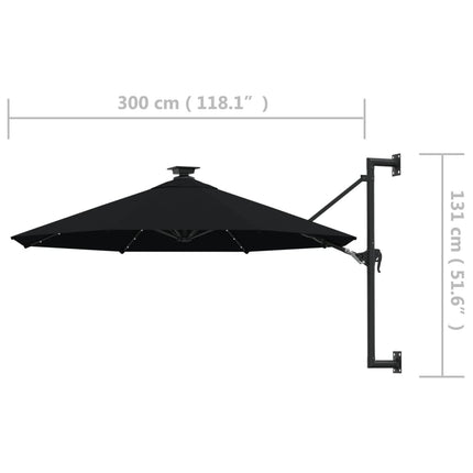 Parasol mural de jardin avec led 300 cm noir