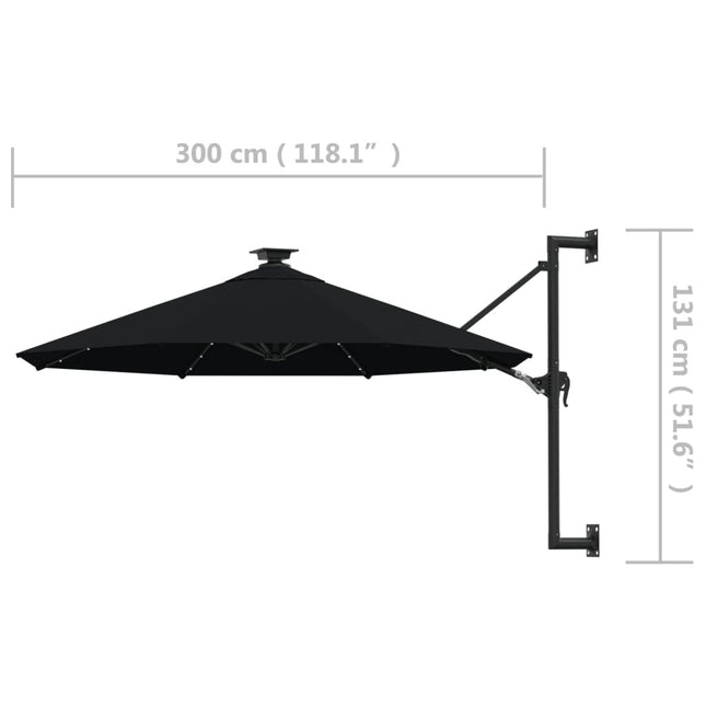 Parasol mural de jardin avec led 300 cm anthracite