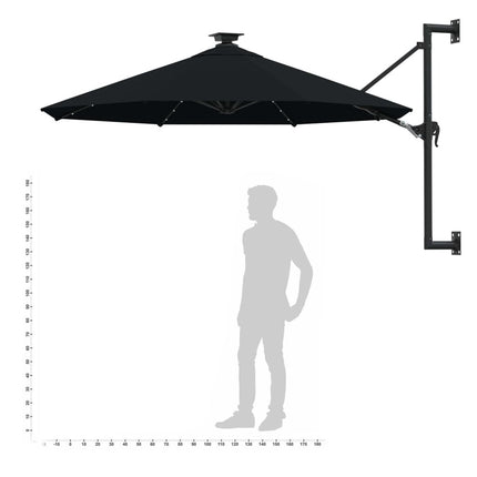 Parasol mural de jardin avec led 300 cm noir
