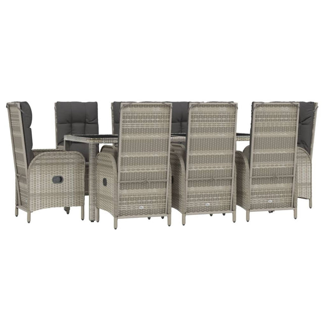 Table et fauteuils de jardin inclinables 8 places en résine tressée grise