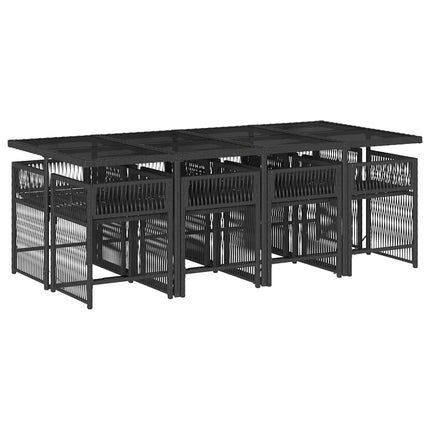 Table et chaises de jardin 8 places en résine tressée noire avec coussins