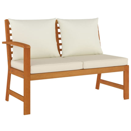 Salon de jardin en acacia massif avec coussins crème et modules lounge