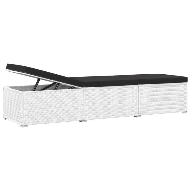Ensemble de 2 bains de soleil avec table d'appoint en résine tressée blanche et coussins noirsse